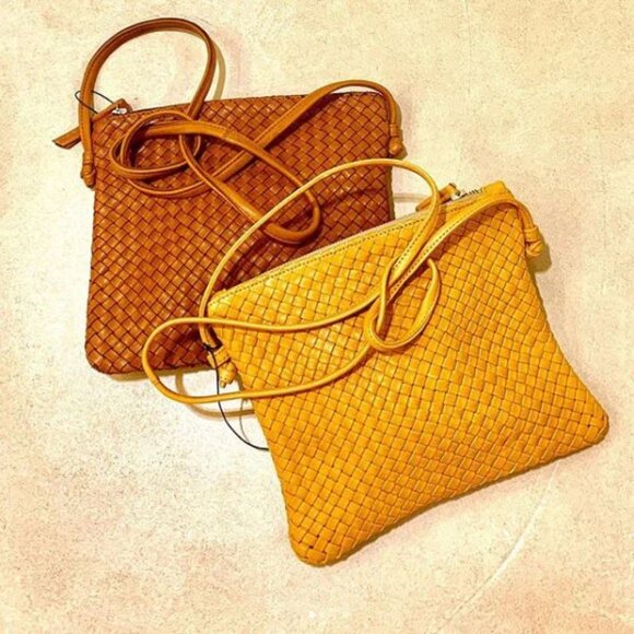 Claramonte Handbags - Claramonte Hand Braided Lambskin Leather Purse in Mustard Leather